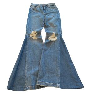 Reworked Bell Bottom High Rise Wide Leg Flare Stretch Distressed Jeans TALL
